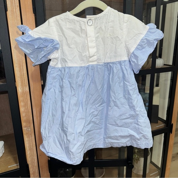 Zara Kids toddler girl blouse babydoll short sleeve bow chambray tunic top - Picture 3 of 6